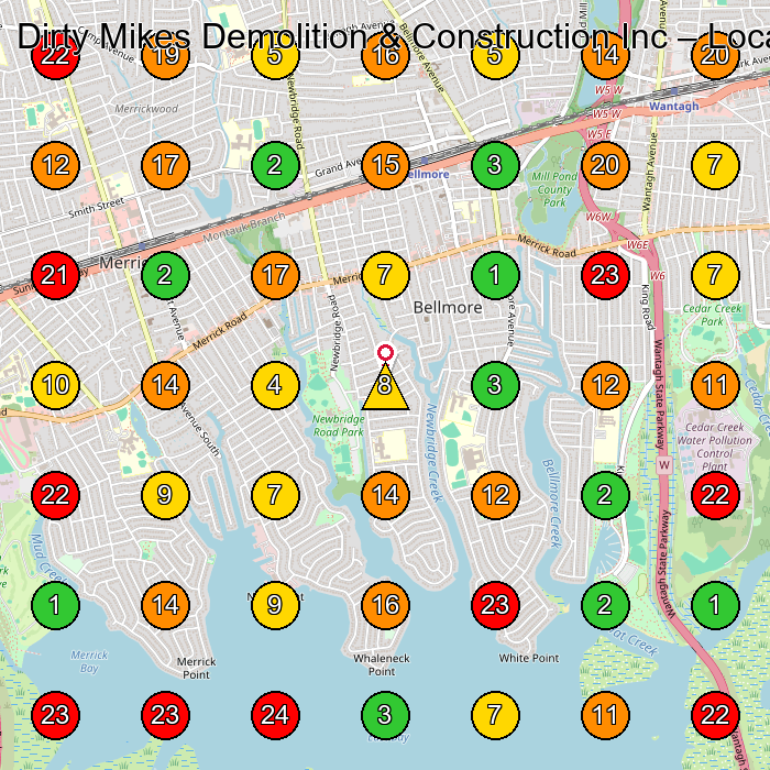 Dirty Mikes Demolition & Construction Inc General Contractor GeoGrid ranking map for Bellmore NY